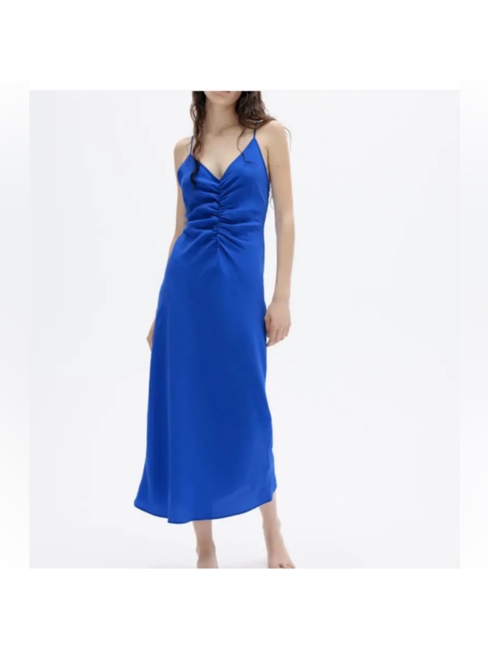 Zara Blue Ruched Slip Dress